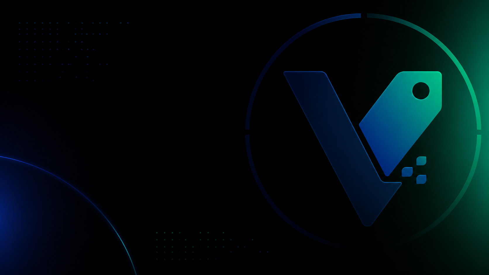 Abstract VTag artwork with a blue-to-green V symbol
